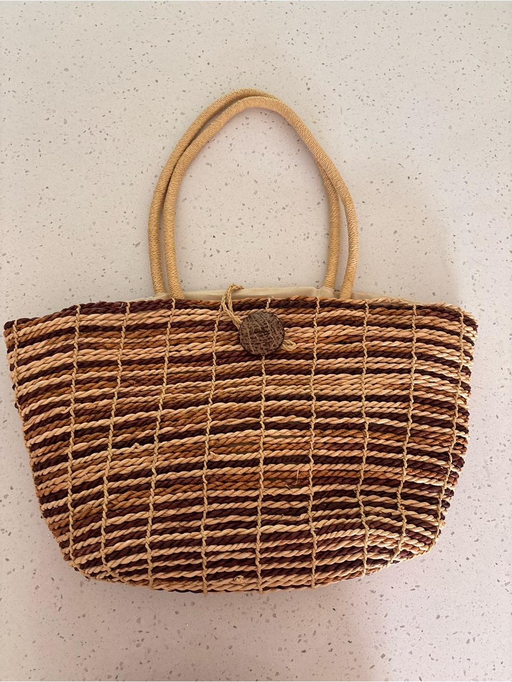 Classic Casual Woven Straw Tote Bag in Brown & Tan